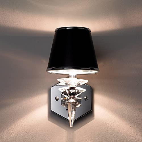 Vienna Full Spectrum Manhattan Modern Wall Light Sconces Set Of 2 Chrome Metal Hardwired 6" Fixture Clear Crystal Black Paper Drum Shade For Bedroom Bathroom Vanity Living Room Home Hallway Dining #TOP5