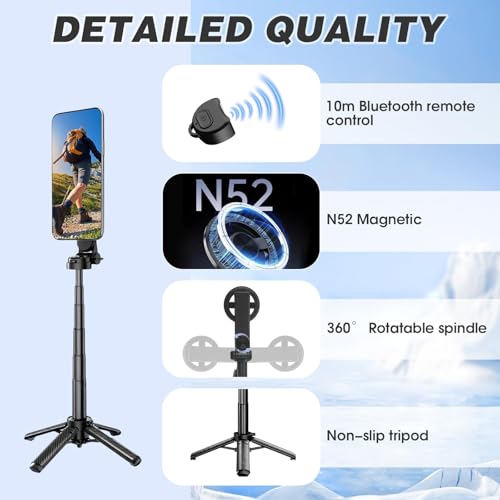 Trípode para selfie multifuncional 4 en 1 con soporte magnético de móvil de 360° 2
