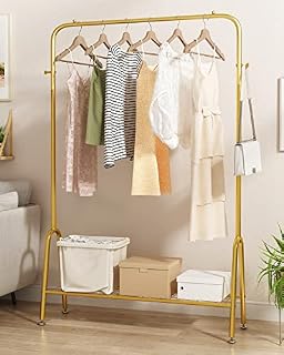 GAMNOF Metal Gold Clothes Rack Storage Clothing Rack for Hanging Clothes, Clothes Rail for Clothes. Shoes and Bags Storage and Organizer