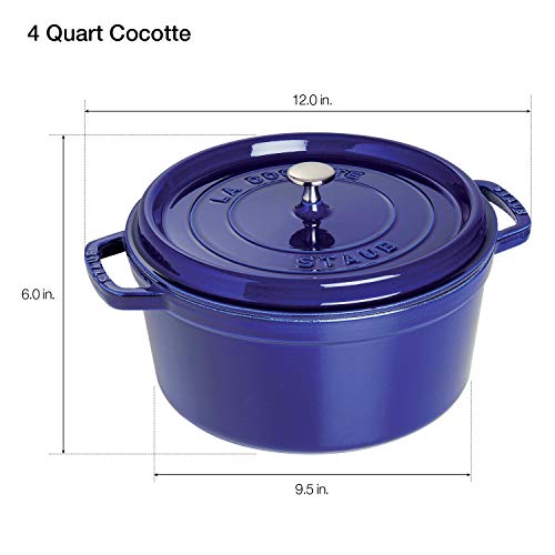 Image of Staub Cast Iron 4-qt Round Cocotte - Dark Blue, Made in France