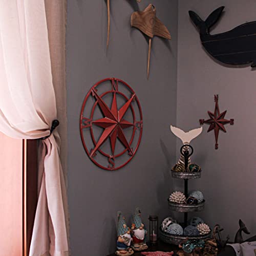 Coral Orange Metal Nautical Compass Rose Wall Hanging Indoor/Outdoor Wall Decor 20 Inches In Diameter #TOP4