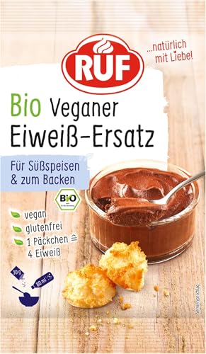 RUF Bio Veganer Eiweiß-Ersatz, pflanzliche Alternative zu Eiweiß, veganes & glutenfreies Ei-Ersatz Pulver, Eiweiß-Pulver zum Kochen & Backen, 1 x 20g (Packung mit 5)