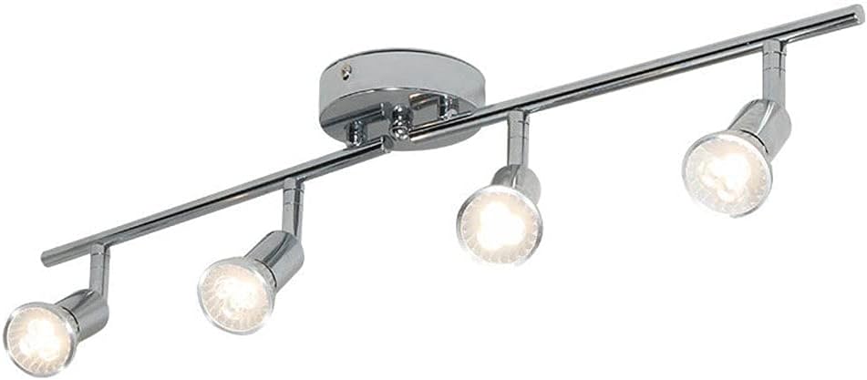 Ceiling Spotlight Rotatable, 4 Way Chrome Fixed Track Lighting Kit, Swivel Stainless Steel Ceiling Light Fixtures for Kitchen Island Living Room Bedroom, Gu10 Socket