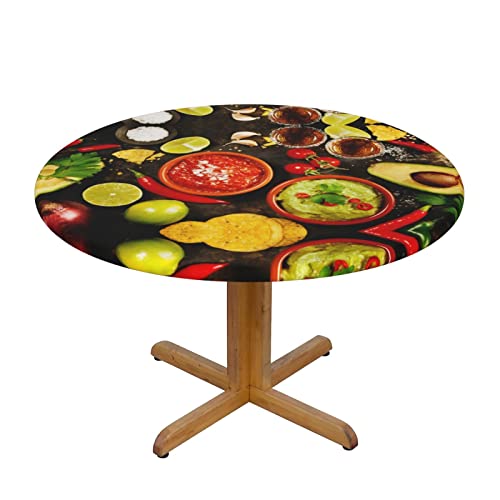 Nappe ronde mexicaine à imprimé alimentaire, imperméable, résistante aux taches et à l'huile, adaptée pour table ronde, table octogonale S : 122 cm M : 138 cm Cover