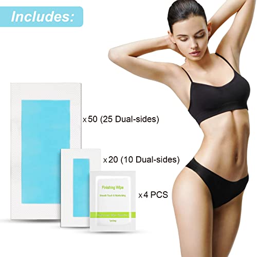 Charmonic Wax Strips For Hair Removal, 70 Counts Hair Remover Waxing Strips Body & Face, At Home Waxing Kit For Eyebrows Neck Bikini Leg Body Facial Hair Removal For Women (2 Sizes 70 Strips+ 4 Wipes) #TOP2