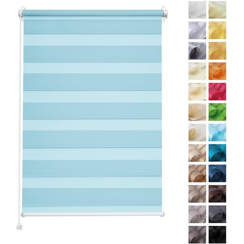 Rettika Doppelrollo ohne Bohren, klemmfix - Himmelblau, Breite: 40cm, Höhe 120 - Rollos für Fenster ohne Bohren, Fenster rollos für innen, Duo Rollo