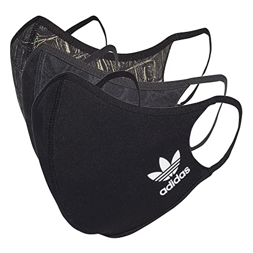 adidas Originals 3-Stripes Unisex Face Cover, 3-Pack, Black Stone Pattern (Medium)