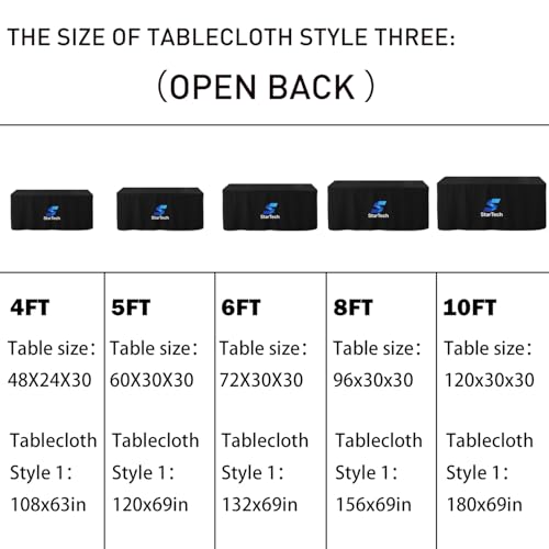 Customized Tablecloth with Logo 4/5/6/8/10FT for Business Tradeshow Events Company School Shop Welfare Organization Other Important Events Shipping Next Day (Fitted tablecloth, 5FT back open)