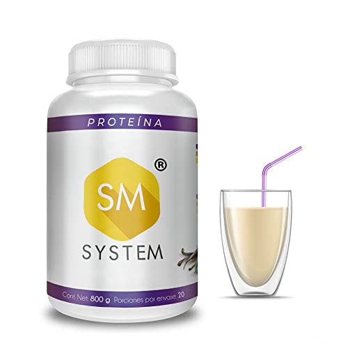 Proteína SM System Sabor Vainilla | Malteada Baja en Grasa y Sin Azúcar con Suero de Leche y Soya | 800g | 20 Porciones | Con Vitaminas y Minerales