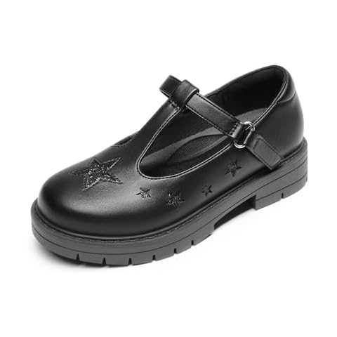 DREAM PAIRS Girls Black T-bar Flat Shoes Cover