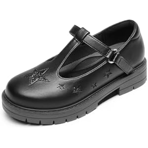 DREAM PAIRS Girls Mary Jane Dress Shoes Chunky Platform School Uniform Shoes T-Strap Oxfords Loafers Star Flats 9 Toddler Black Stars