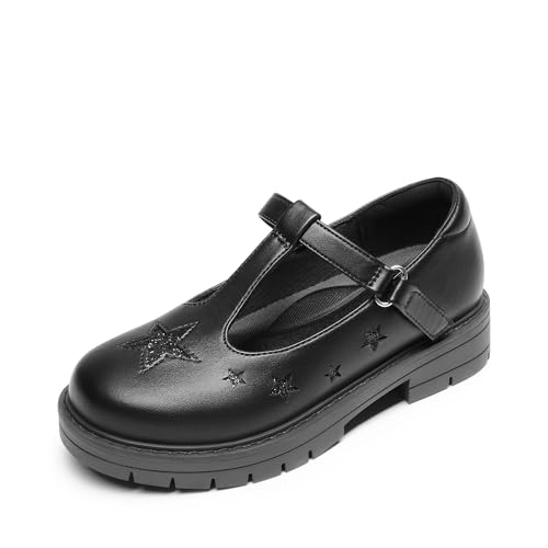 DREAM PAIRS Girls Mary Jane Dress Shoes Chunky Platform School Uniform Shoes T-Strap Oxfords Loafers Star Flats 10 Toddler Black Stars
