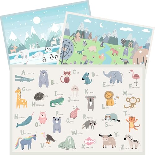 Image of Hippypotamus Disposable Placemats Baby - Pack of 45 BPA Free Table Toppers for Kids and Toddlers - Extra Sticky Travel Mat for Restaurant (Nordic Animals)