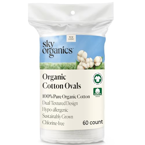 Sky Organics Organic Premium Cotton Large Pads for Makeup Removal Cleansing Toner Application 100% Pure Organic Cotton with GOTS Certified Dual Textured Design DIY ebook Included