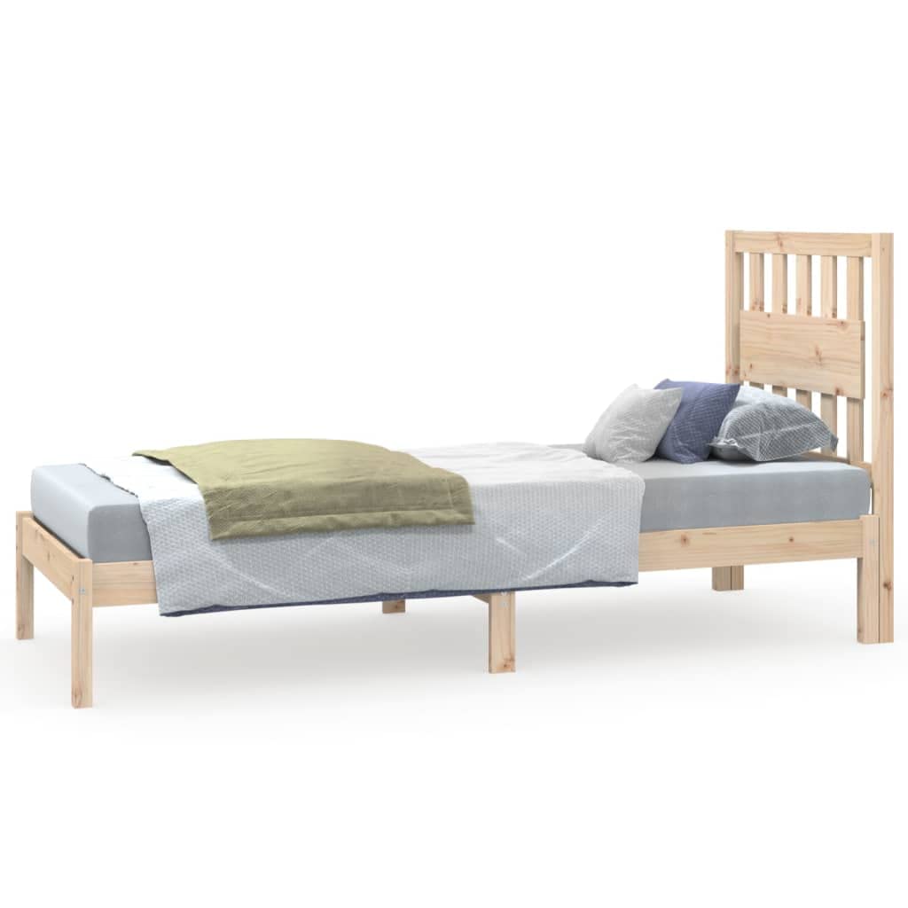 Lite drewno sosnowe klasyczna z zagłówkiem Brąz 75x190 cm | Rama łóżka lite drewno sosnowe 75x190 cm pojedyncza z zagłówkiem stabilna konstrukcja na listwach
