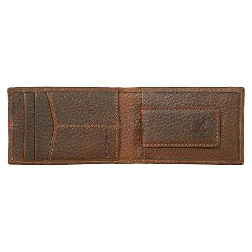 Eddie Bauer Mens Rugged Leather Bifold Wallet | Money Clip | RFID Protection | ID Window | Genuine Leather | Everyday Use | Tan3