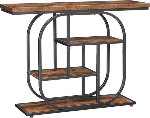 HOOBRO 43.3" Long Console Table, 4-Tier Wood Entryway Table with Base, Industrial Sofa Table with Storage, Behind Couch Table for Entryway, Foyer, Living Room, Bedroom, Hallway, Rustic Brown BF65XG01 by HOOBRO - Image 9