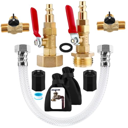 Image of MorningRo 35953 12 inch RV Water Heater By-Pass Kit for 10 Gallon Tank and Air Compressor to Garden Hose Adapter Winterize Blowout Adapter with Ball Valve 3 /4 Inch GHT Thread and Outdoor Faucet Cover