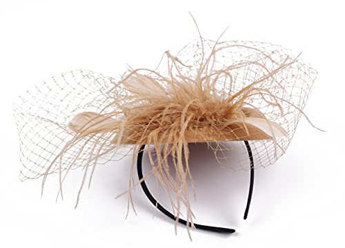 Cizoe Fascinators Hats 20s 50s Hat Pillbox Hat Cocktail Tea Party Headwear with Veil for Girls and Women(B-Gold)