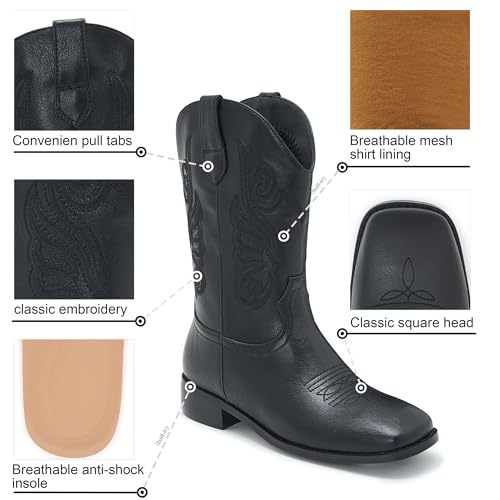 Image of Cowgirl Boots Square Toe Cowboy Boots For Women Ladies Mid Calf Low Heel Flat