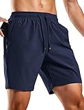 MIER Men's Gym Shorts 7 Inch Running Athletic Shorts with Pocket - Lightweight Dry Fit Shorts, Navy Blue, L