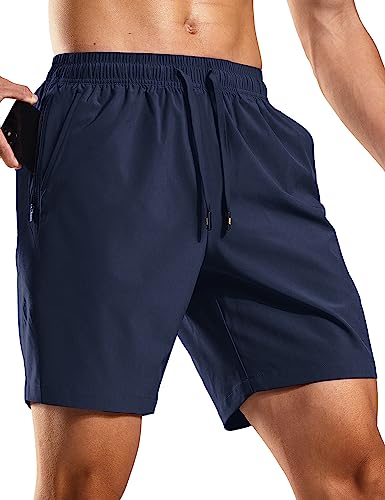 MIER Men's Quick Dry Athletic Gym Shorts No Liner Training Workout Running Shorts, 7 Inch Inseam, Navy Blue, XL