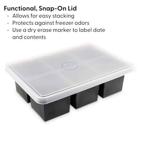 W&P Cup Cubes Silicone Freezer Tray with Lid, Charcoal, Makes 6 Perfect 1-Cup Portions, Freeze & Store Soup, Broth, Sauce, Leftovers, Dishwasher Safe by W&P - Image 4