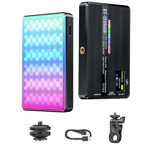 Luz de Video RGB Profesional, Luz Cámara con Clip 120 LED 2500K-9000K CRI 95+ Recargable 3000 mAh, Luz de Relleno RGB para Teléfono Móvil, Computadora Portátil, Cámara