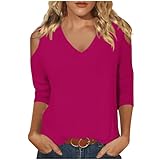 Womens V Neck Cold Shoulder 3/4 Sleeve Tops Casual Shirt Dressy Blouse Trendy Tshirts Gifts for Her Fashion Cothes Tee