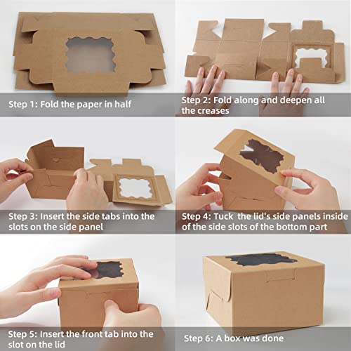 Taounoa 80 Pack Bakery Boxes With Window, Christmas Cookie Boxes 4X4X2.5 Inches Kraft Paper Mini Cake Boxes Holiday Cupcake Boxes For Gift Giving For Strawberries Cupcakes Pastry Dessert, Brown #TOP2