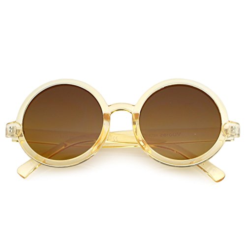zeroUV Trendy Round Retro Sunglasses for Women, UV400 Vintage Horn Rimmed Neutral-Colored Lens 52mm (Peach/Amber)