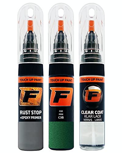 FIRANTO Lackstift Autolack Reparaturset für Mini C3B British Racing Green Iv - 3-in-1 Autolack Kratzer Reparaturstift 15ml Grundierung, Klarlack