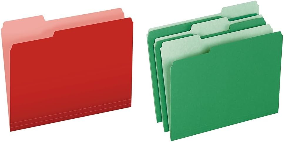 Pendaflex Two-Tone Color File Folders Letter Size Red 152 1/3 and Bright Green 152 1/3, 100 per Box Bundle