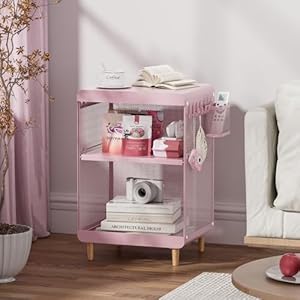 Cute Bedside Nightstand Table Girls Metal Side Table Kid End Table with Storage for Living Room Bedroom Kids Room Dorm Office Classic Pink