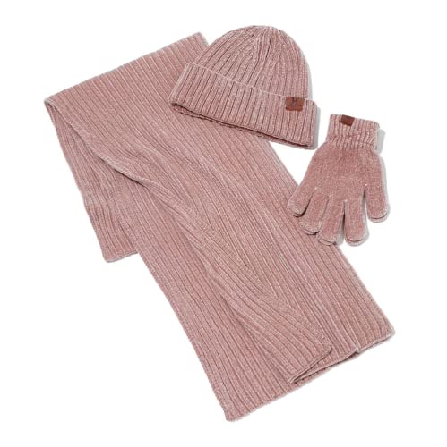 Chenille 3-Piece Set Warm Winter Beanie Hat, Scarf, Touch Screen Gloves Winter Set