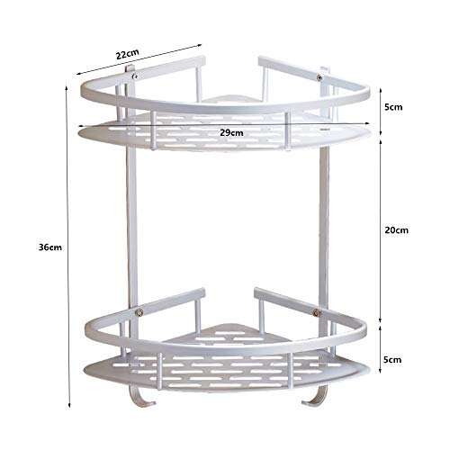 Atrosteve Bathroom Corner Shelves, Aluminum Rustproof Wall Mounted Shower Shelf Shower Caddy with Hanging Hooks, 2 Tier - Image 3