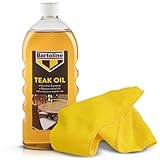 Teak Oil Wood Sealer & Conditioner for Outdoor Garden Furniture & Decking, 1L – Protects & Restores Natural Finish – Includes 400GSM Lint-Free Cloth for Smooth Application