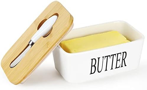 Rdipsie Large Butter Dish,Ceramic Butter Dish with lid and knife,quality Silicone Sealing Butter Dishes is Good for Kitchen Baking and Gift,White…