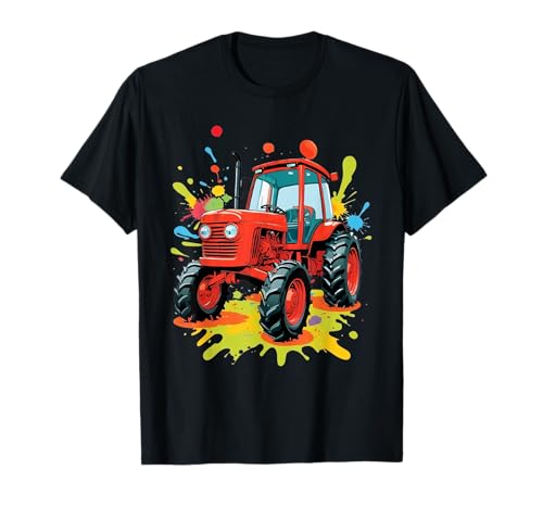 Tractor rojo estilo cómic con salpicaduras de pintura Camiseta