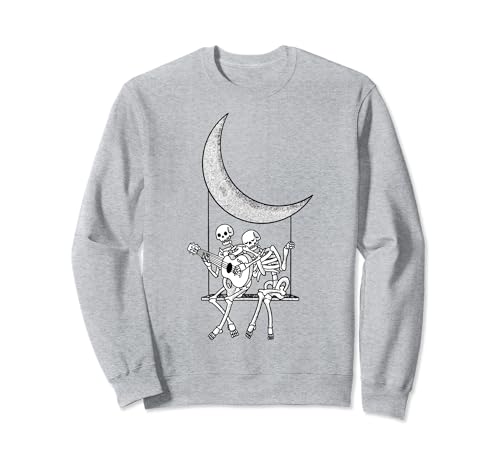 Vintage Skeleton Couple Moon Swing Playing Guitar Rock On Sudadera