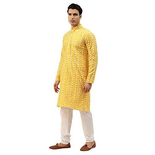 Image of SOJANYA (Since 1958 Men's Silk Blend Light Green Kurta & Nehrujacket with White Pyjama Combo