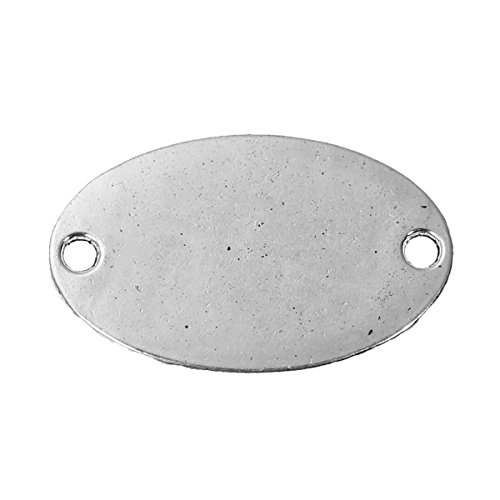 14 Pc Silver Tone Oval Disc Stamping Tag Connector - Findings, DIY Crafts, Jewelry Making, Charms