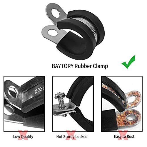 BAYTORY 65pcs Cable Clamps Assortment Kit, 304 Stainless Steel Rubber Cushion Pipe Clamps in 7 Sizes 1/4\" 5/16\" 3/8\" 1/2\" 5/8\" 3/4\" 1\", Come with Durable PP Storage Case with Chart