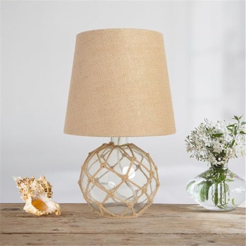 Elegant Designs LT1050-CLR Buoy Rope Nautical Netted Coastal Ocean Sea Glass Table Lamp with Burlap Fabric Shade, Clear - Image 7