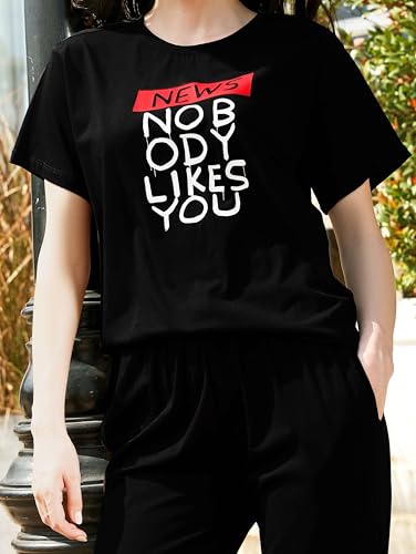 Image of ZEYO Night Suit for Womens Typography Printed Cotton Night Dress of Top and Joggers