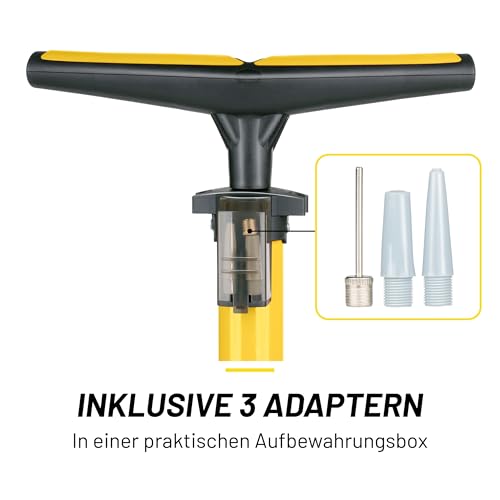 Dunlop Fahrradpumpe mit Manometer - Luftpumpe Fahrrad für Dunlop-, Schrader- und Französisches Ventil - Standluftpumpe inkl. Adapter für… – Ansicht 3