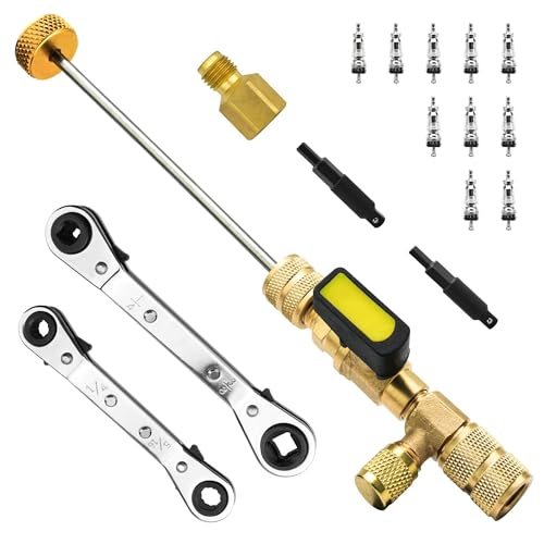 CALPOSE Valve Core Remover Installer Tool and HVAC Service Wrench Set, HVAC Core Removal Tool with 1/4" & 5/16" SAE Compatible, Fits R410A R22 R134a Systems, AC Refrigeration Repair Tool Kit