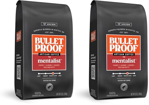 Image of Bulletproof The Mentalist Medium-Dark Roast Whole Bean Coffee, 12 Ounces, Clean Coffee Tested for Toxins (Pack of 2)
