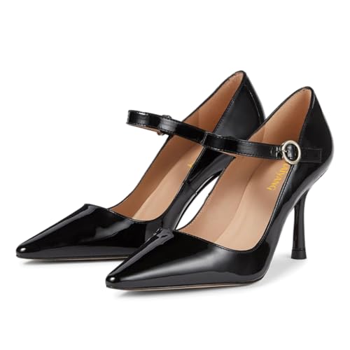 Maiyang Women Closed Pointed Toe Mary Jane Pumps Circle Buckle Stiletto High Heels Dress Prom Dating Office Shoes Size 4-16 US4