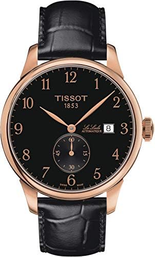 Le Locle 316L - Caja de acero inoxidable con revestimiento PVD de oro rosa, reloj suizo automático, negro, piel